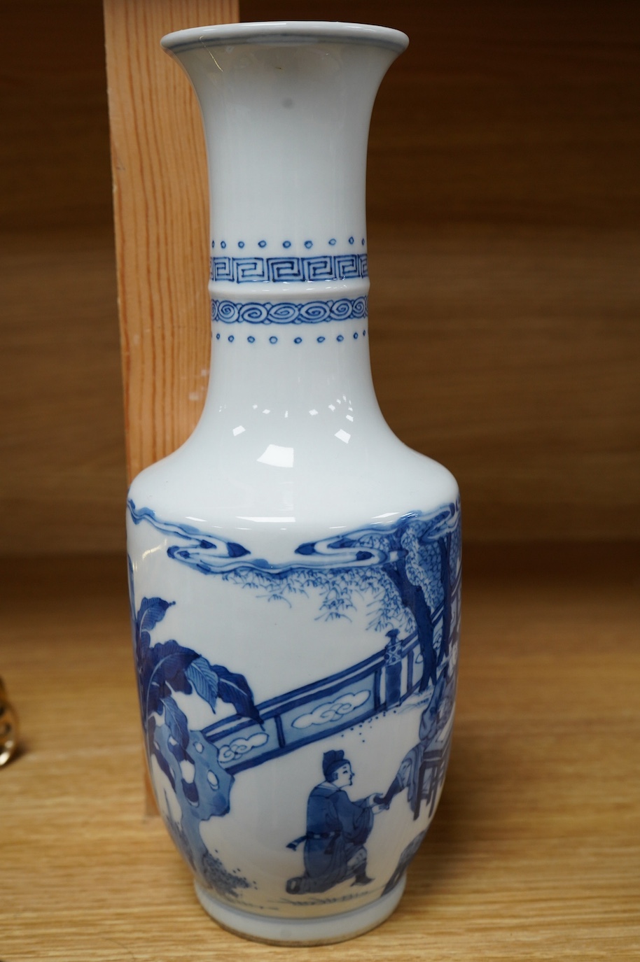 A Chinese blue and white Kangxi style vase, 27.5cm high. Condition - good